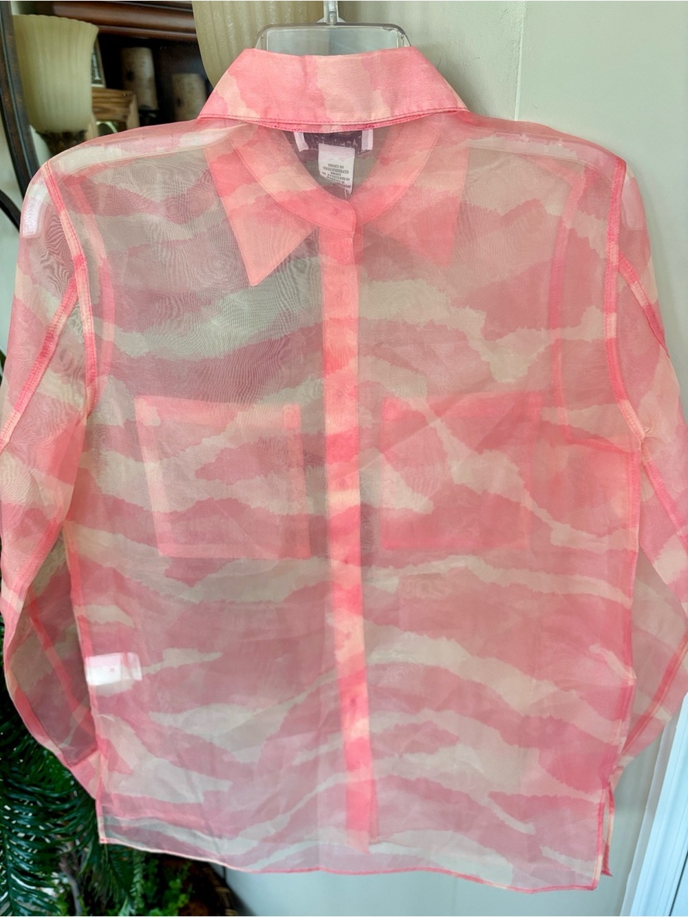 NWT Rachel Zoe Pink & Cream Sheer Camouflage Button-Up Shirt Jacket Blouse - Picture 11 of 13